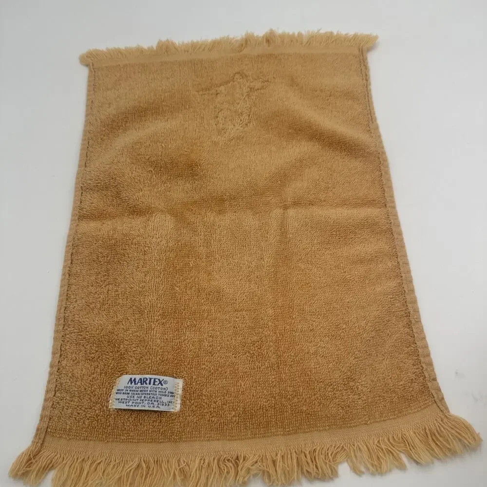 2 Vintage Martex Hand Towels Fringe 100% Cotton Brown Yellow Owls